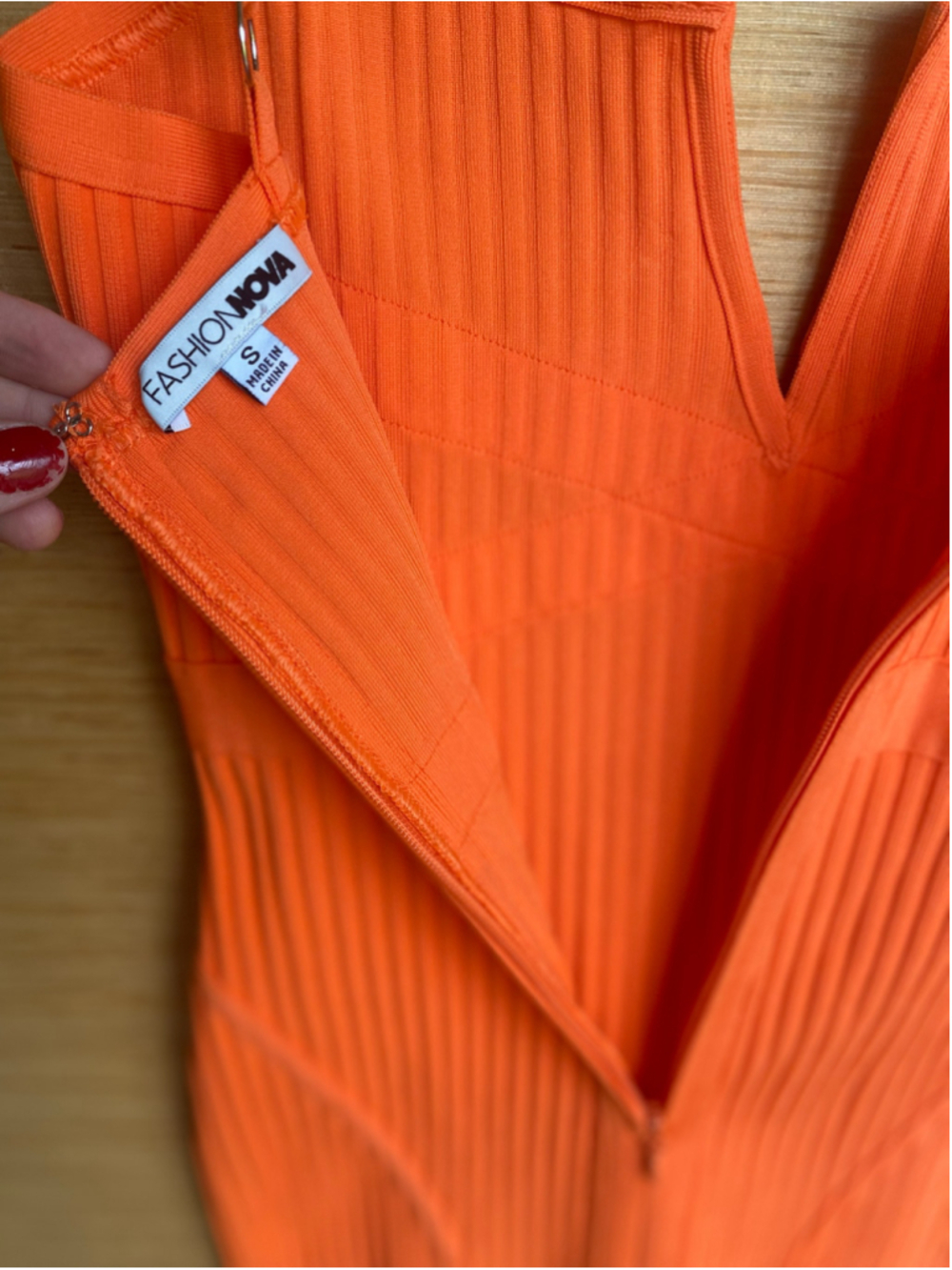 Fashion Nova Orange Ribbed Bodycon Midi Dress Y2K Vaca Party Glam Date Night - Picture 5 of 8